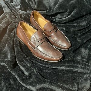 Santoni Dark Brown Leather Slip-On Loafers